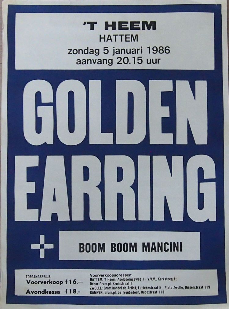 Golden Earring show poster January 05 1986 Hattem - 't Heem  (Collection Edwin Knip)